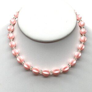 Vintage Pink & Clear Beaded Choker Necklace with Clasp Closure